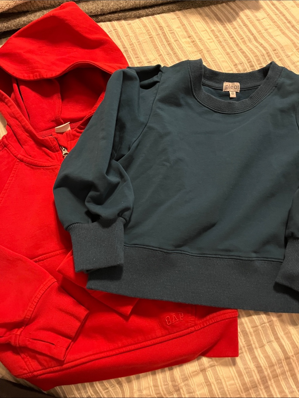 Pleat size 8 blue pullover and GAP red hoodie sweatshirts size 6-7